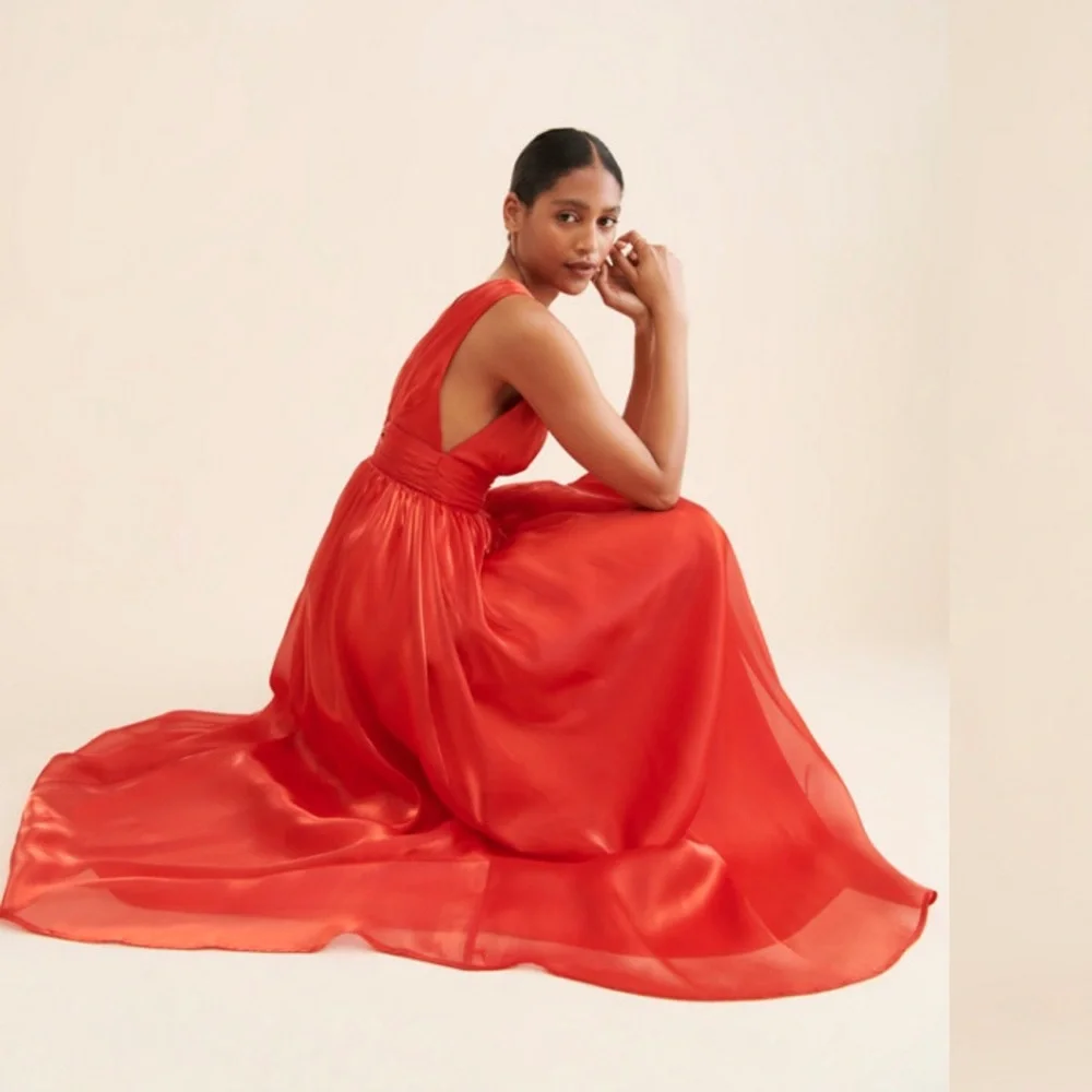 Anthropologie If by Sea red metallic maxi gown - Picture 2 of 4